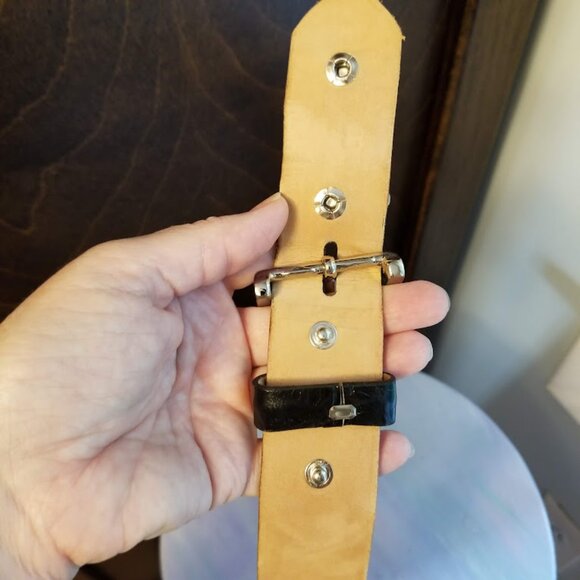 W. Kleinberg Embossed Crocodile Belt, Nickel Removable Buckle, Black, Sz 42 - Picture 6 of 14